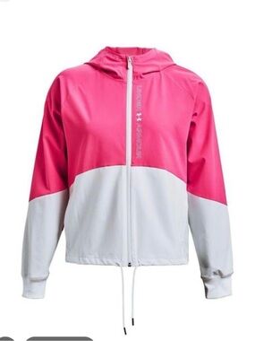 Under Armour Pink and White Colorblock Hooded Bomber Jacket